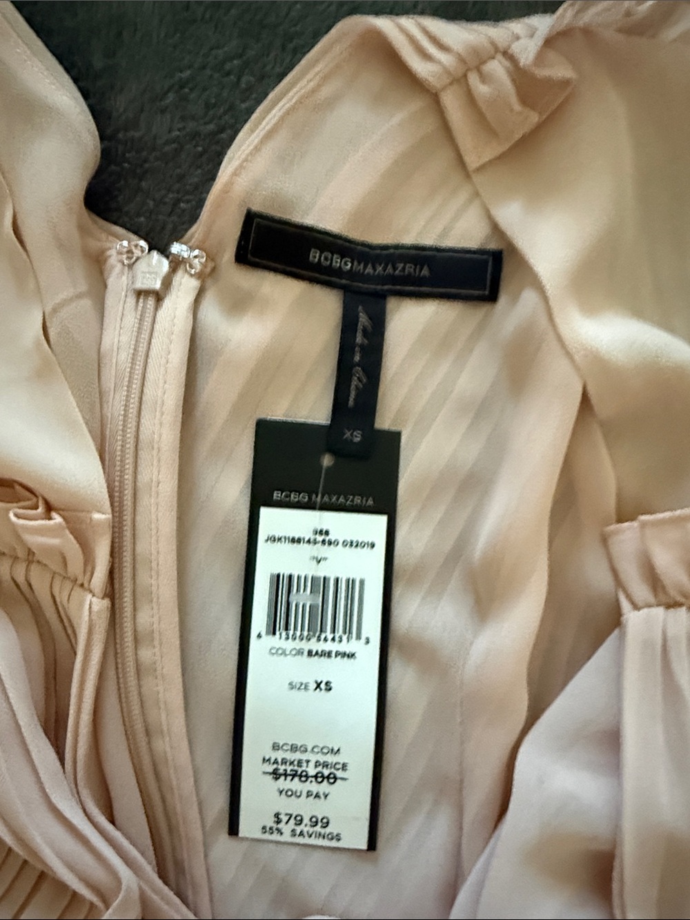 BCBGMaxAzria Blush Pleated Asymmetrical Ruffle Top - Picture 2 of 4